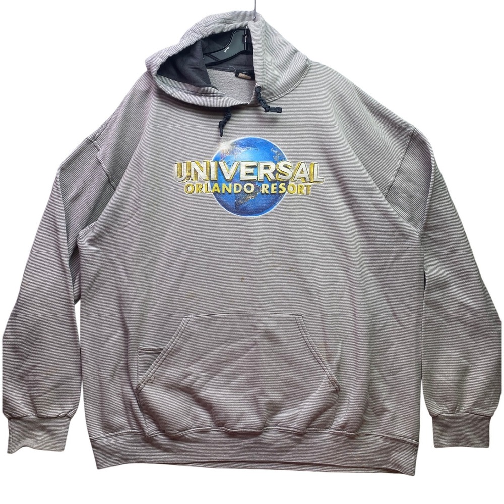Universal‎ Orlando Resort Hoodie Pullover Gray Stripe Grunge Vacation Streetwear